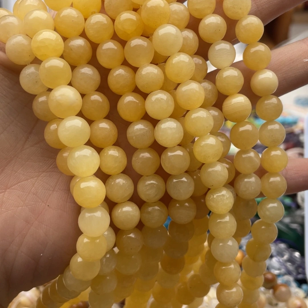 玛瑙/玉髓合金珠宝半成品两条装卡8缅黄玉圆珠
