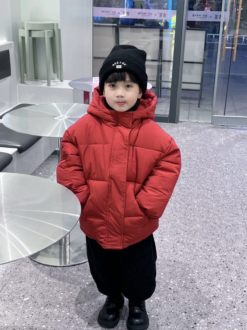 新年款加厚2024冬季新款童装儿童韩版保暖连帽棉服男女童红色棉