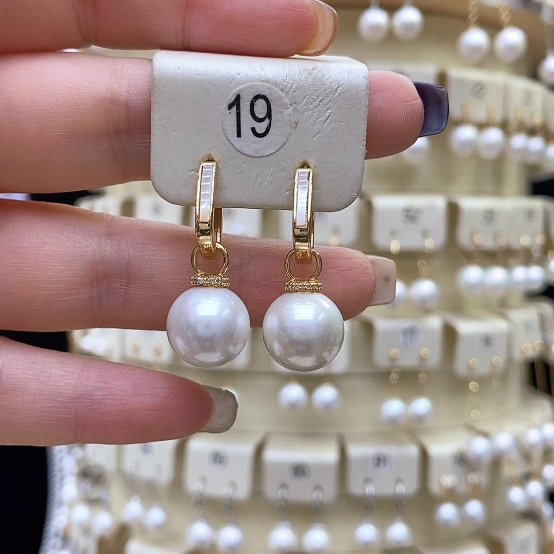 耳饰淡水珍珠银S925镶嵌10道11mm