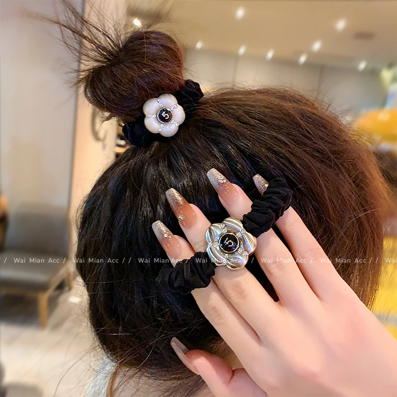 韩系高端发圈女2024新款山茶花扎头发皮筋高弹力耐用丸子头发饰
