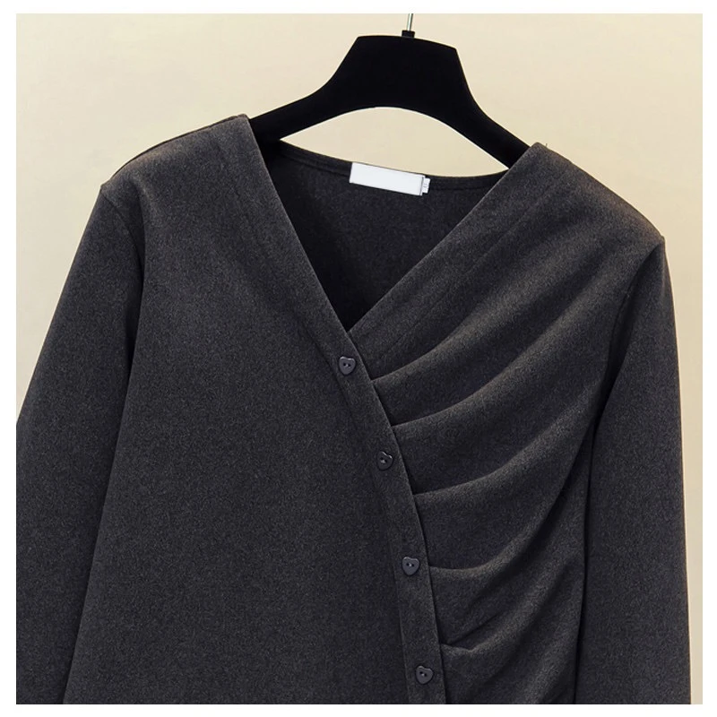 2575大码女装加厚不规则长袖t恤女宽松显瘦打底德绒上衣T恤2884