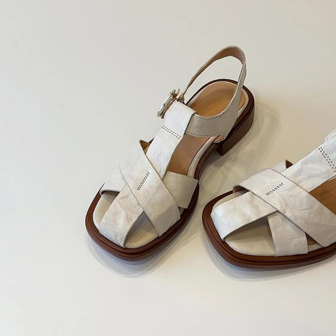 羊皮版~法式复古真皮软底踩屎感外穿罗马鞋女通勤真皮低跟凉鞋夏