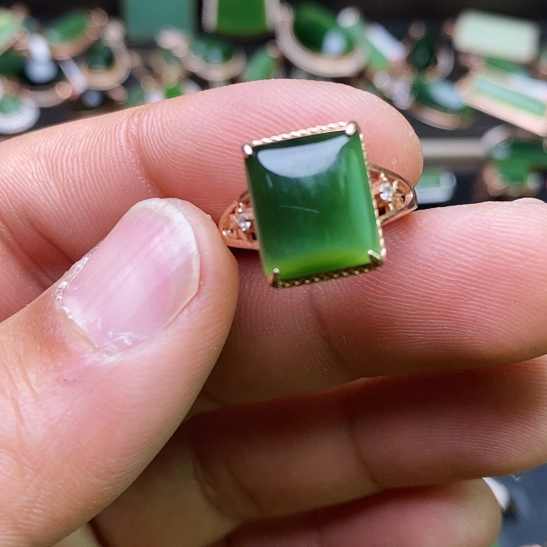 和田玉（碧玉）戒指银S925镶嵌