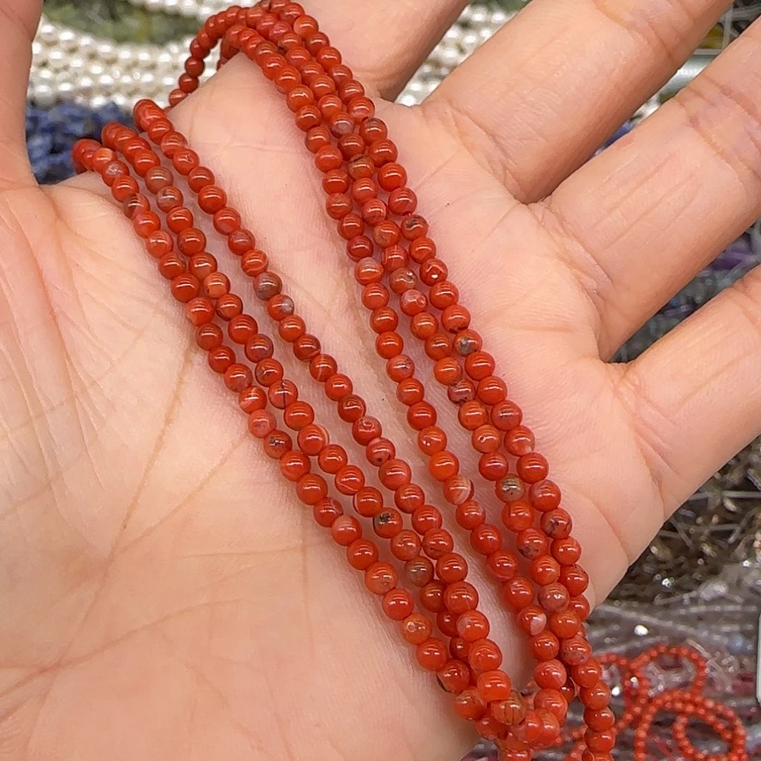 玛瑙/玉髓合金珠宝半成品南红3mm一条加长