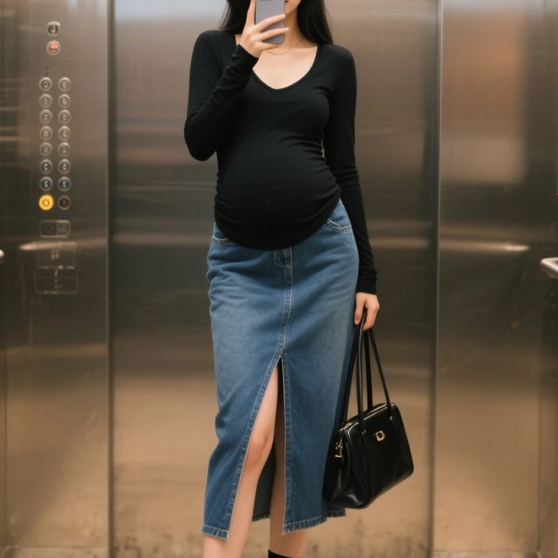 孕妇装秋冬新款时尚V领长袖打底衫修身显瘦内搭外穿褶皱上衣