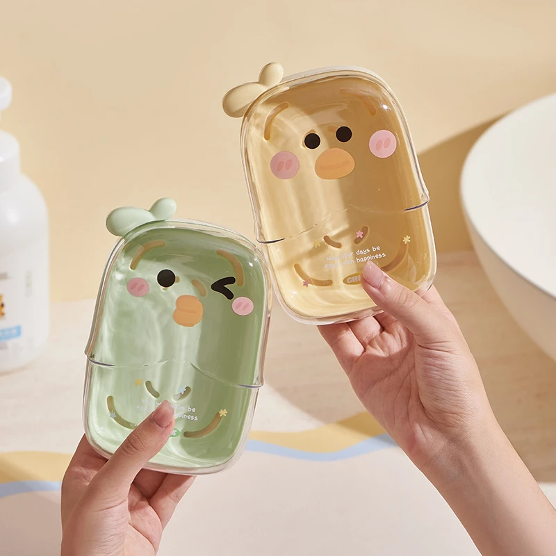 卡通肥皂盒子创意带盖沥水便携式学生宿舍卫生间家用浴室香皂盒子