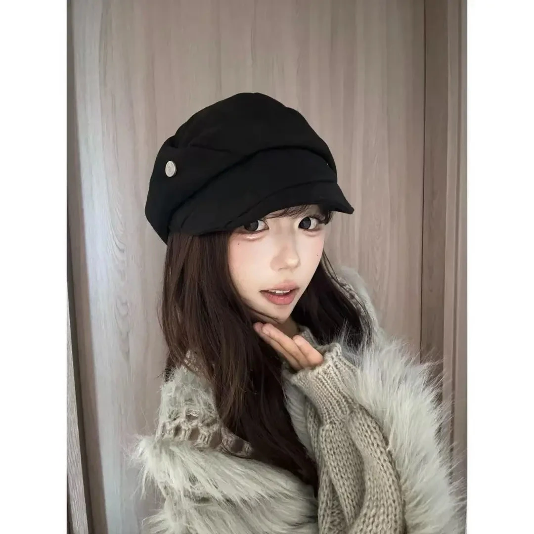 【褶皱云朵八角帽】秋冬新款原创日系贝雷帽大头围显脸小方圆麂E-02