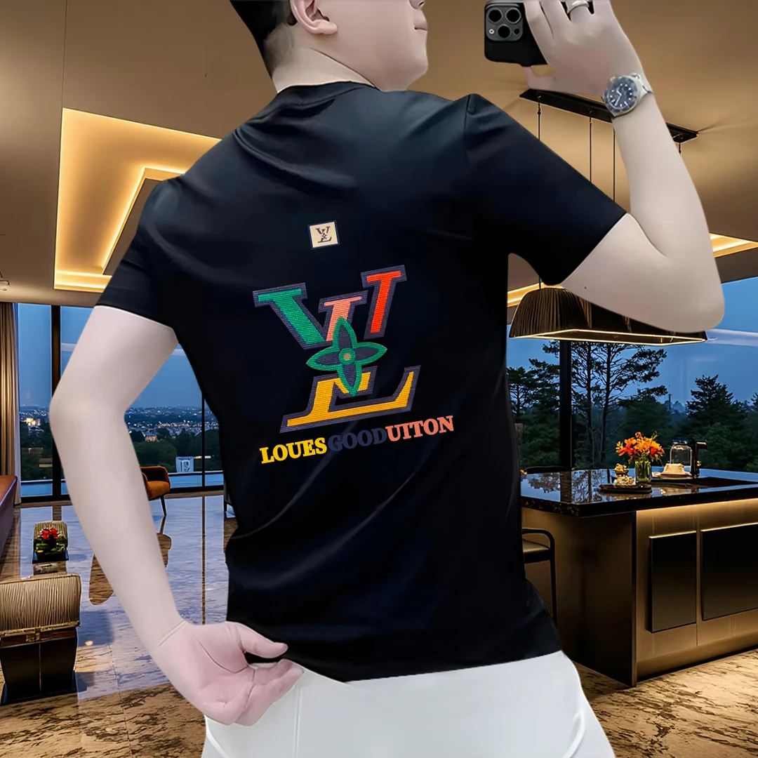 短袖宽松型2025夏季圆领T恤男士时尚潮流半袖休闲痞帅慵懒风男装