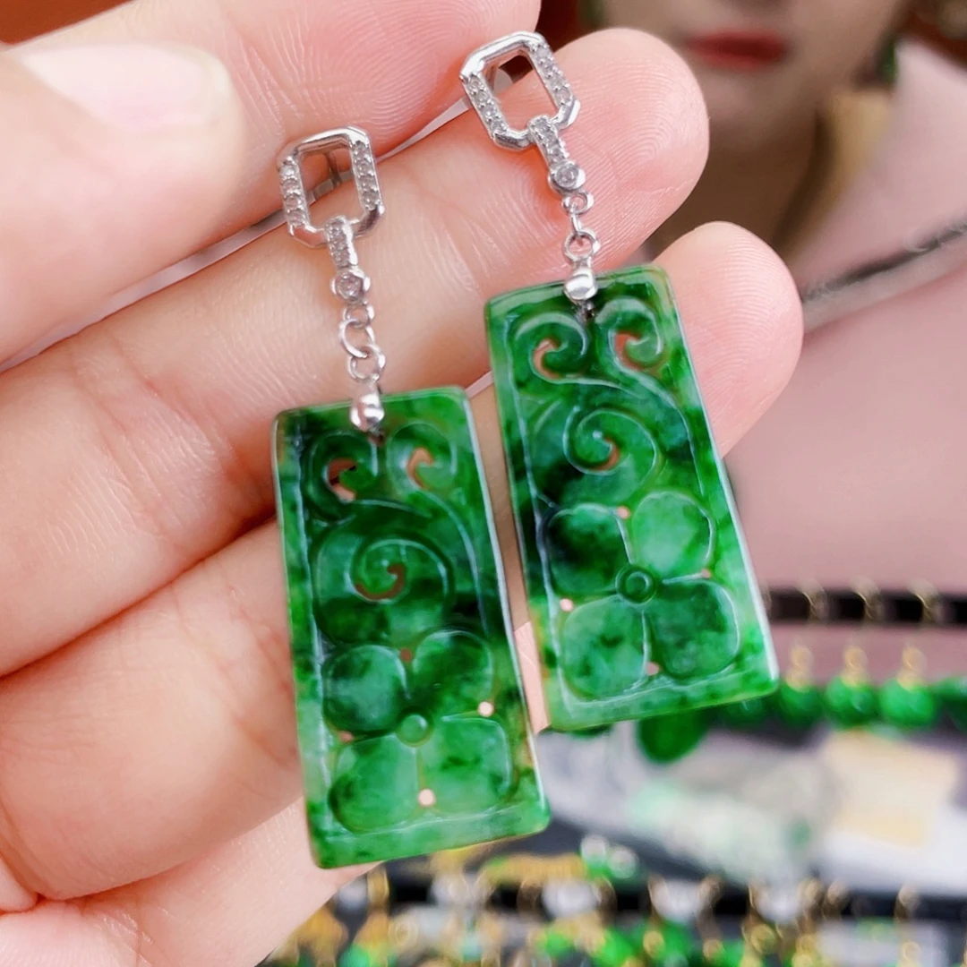 翡翠银S925镶嵌耳饰