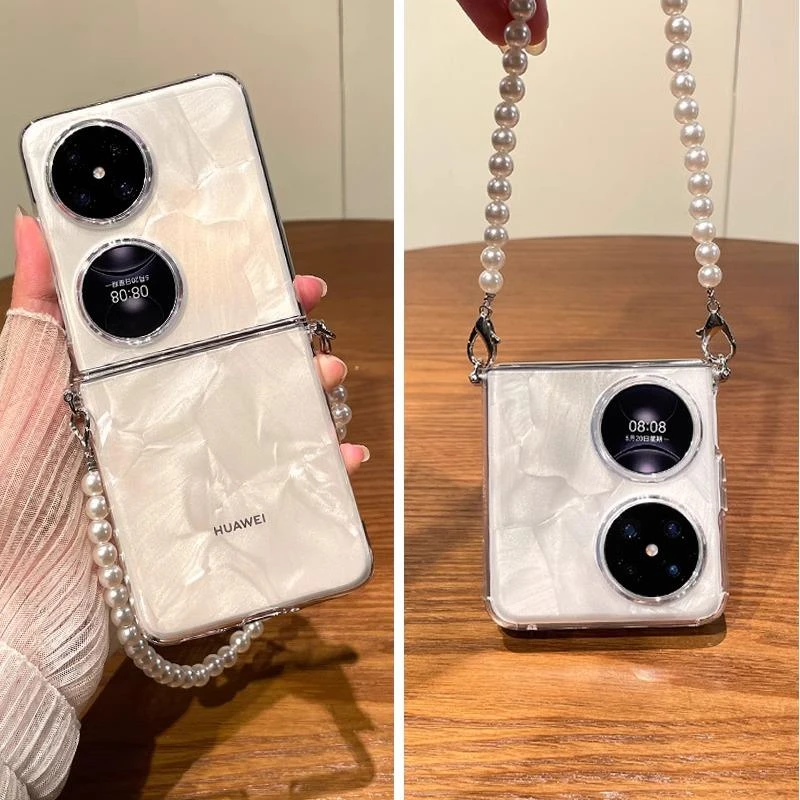原装正品适用华为pocket2手机壳折叠屏新款简约裸机手感珍珠挂链