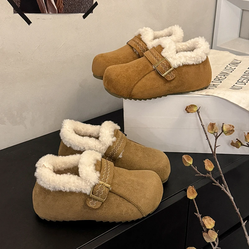 复古百搭加绒加厚防滑勃肯鞋女鞋冬2025新款内增高网红保暖棉鞋子