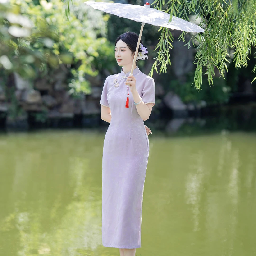紫色小清新旗袍改良年轻款少女日常YTBT2975