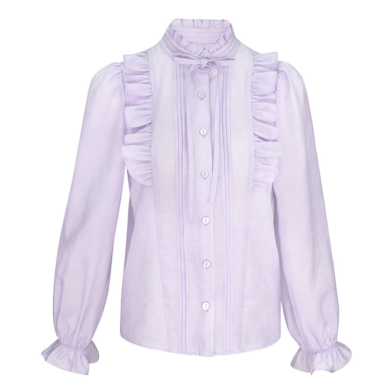 JUNGLE ME秋季立领绑带设计甜美百搭衬衫荷叶边长袖宫廷风衬衣