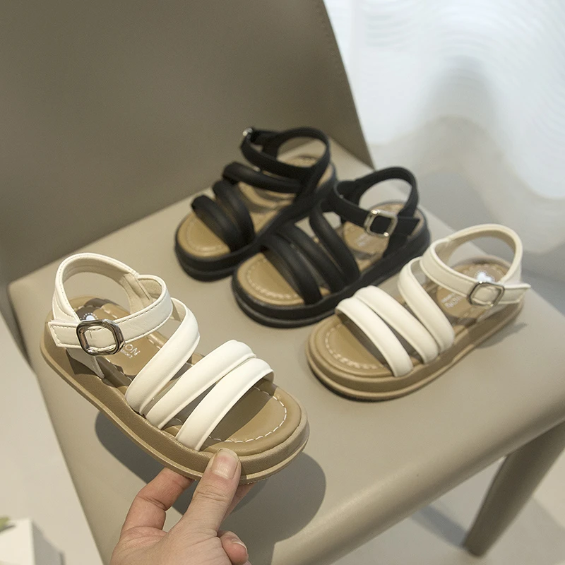 现货女大童凉鞋英伦风休闲镂空露脚凉拖夏季罗马风女童防滑沙滩鞋