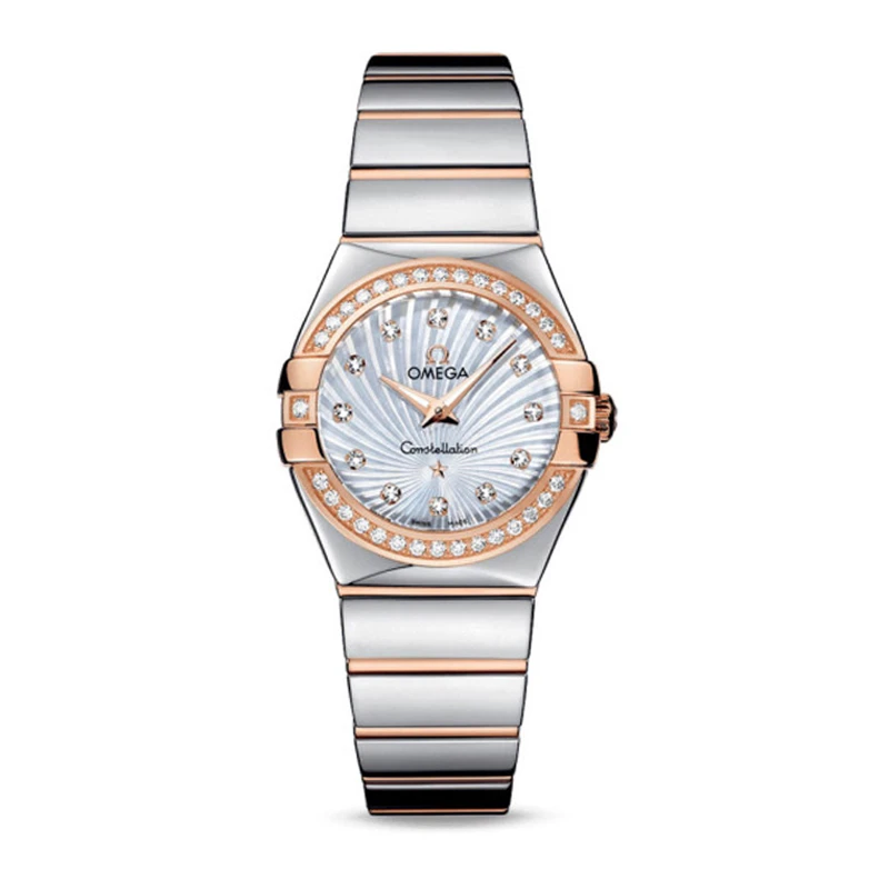 99新 Omega/欧米茄 27mm星座 螺纹 玫瑰金 满钻镶钻女士腕表