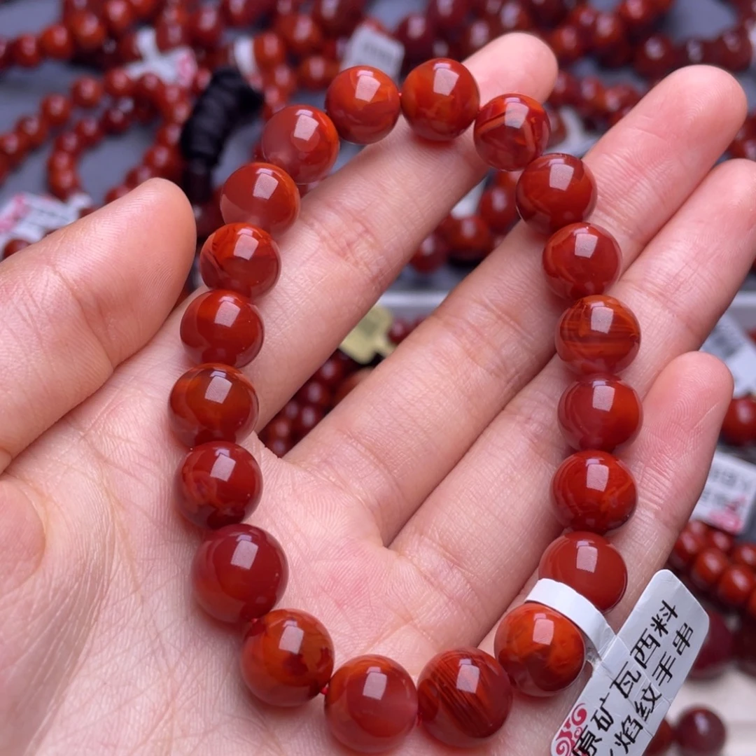 南红玛瑙未镶嵌其他（原矿）10mm高品瓦西火焰纹圆珠手串