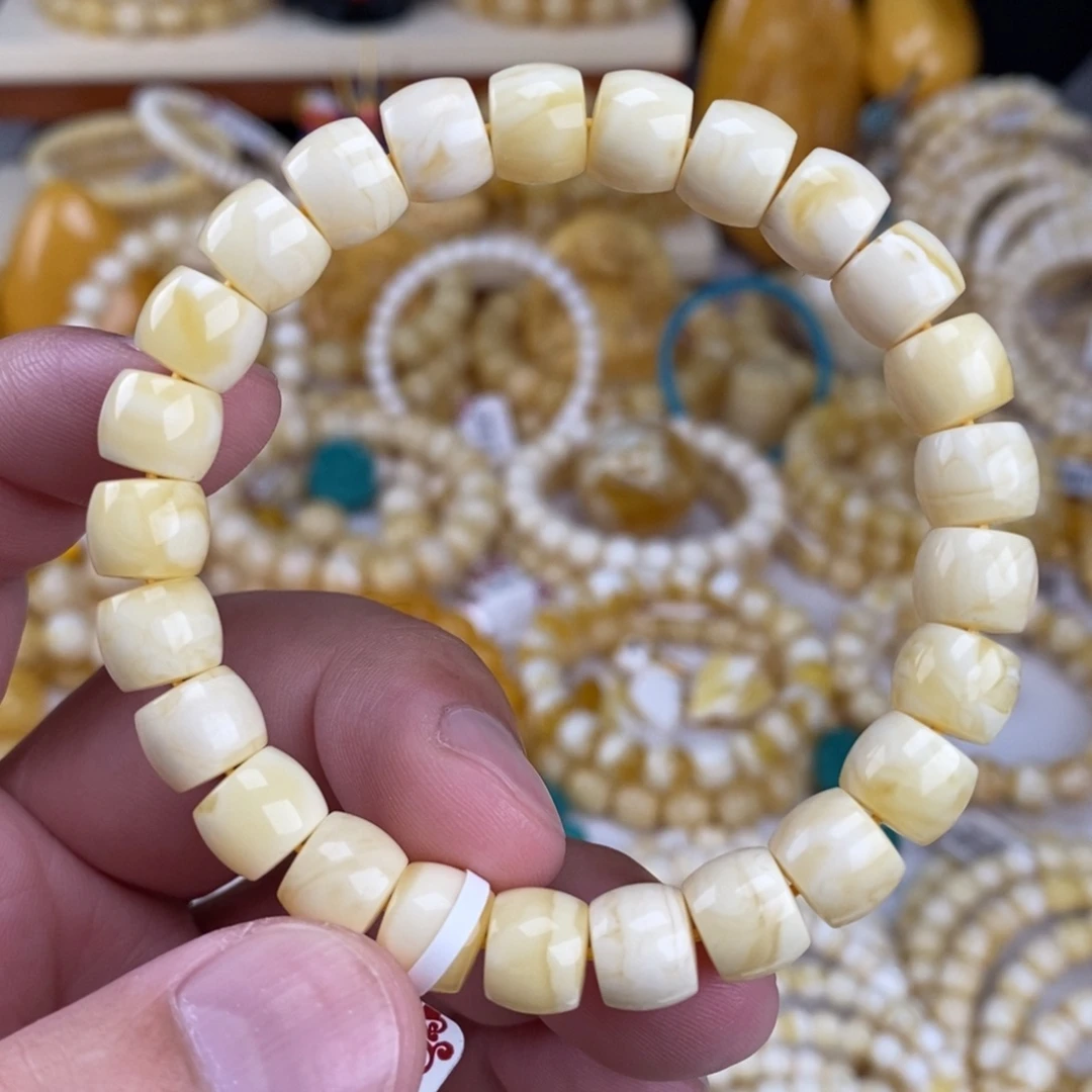 手链蜜蜡未镶嵌瓷白满白9mm直切