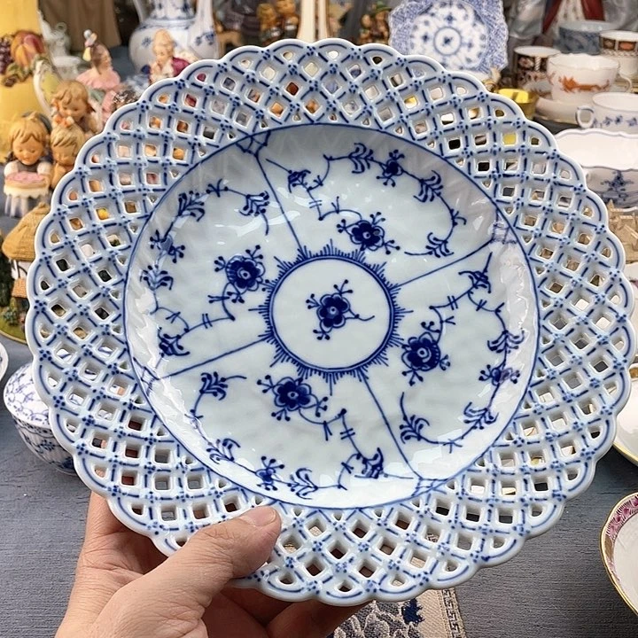 中古欧瓷瓷器小房子青*