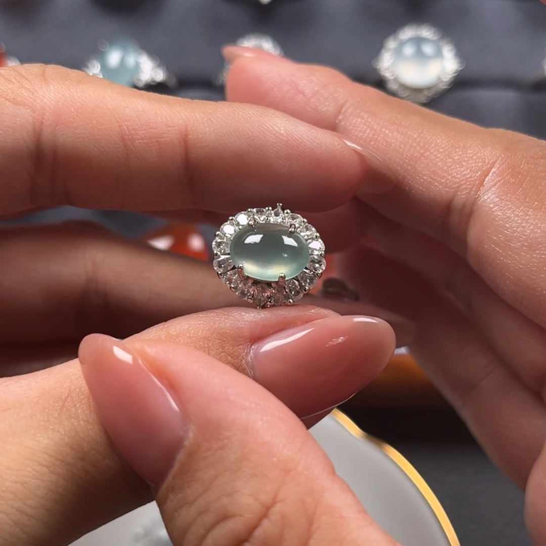 翡翠银S925镶嵌戒指缅甸天然翡翠Ａ货