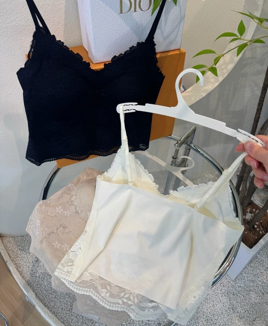 蕾丝花边带胸垫遮副乳固定式美背吊带背心女春夏适用