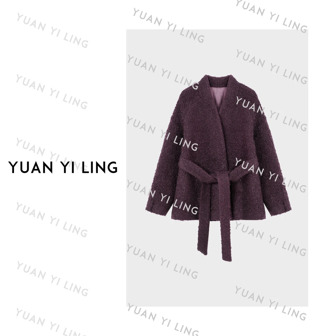 袁艺灵【玛格丽特】进口安哥拉马海毛V领圈圈毛外套