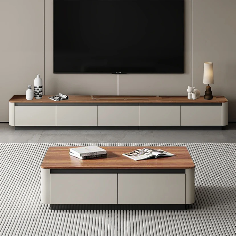 全实木电视柜茶几组合现代简约客厅烤漆高级感2025新款乌金木地柜