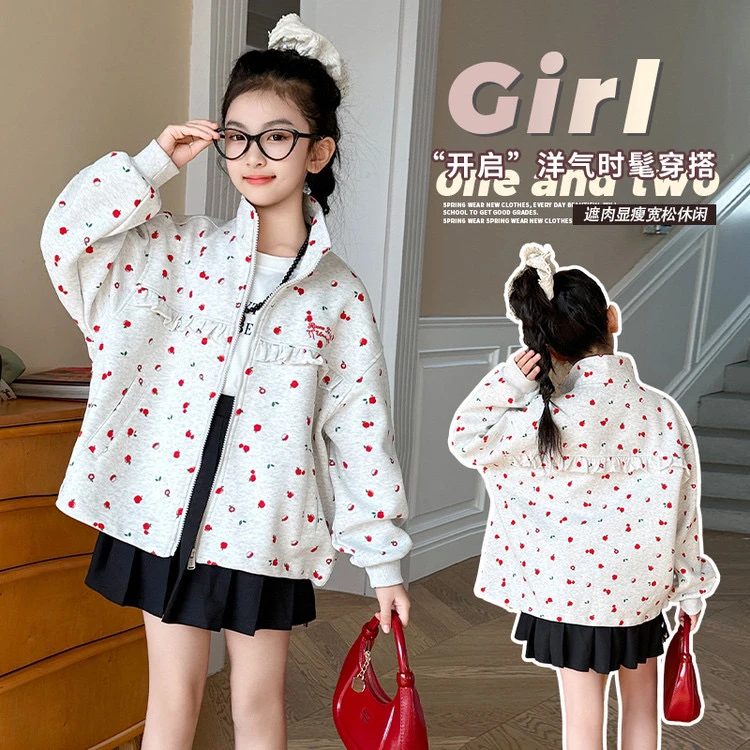 2025新款女童中大童春季下摆抽绳立领外套-风尚潮童