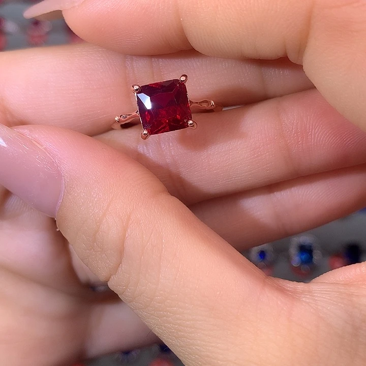 红宝石戒指银S925镶嵌深红