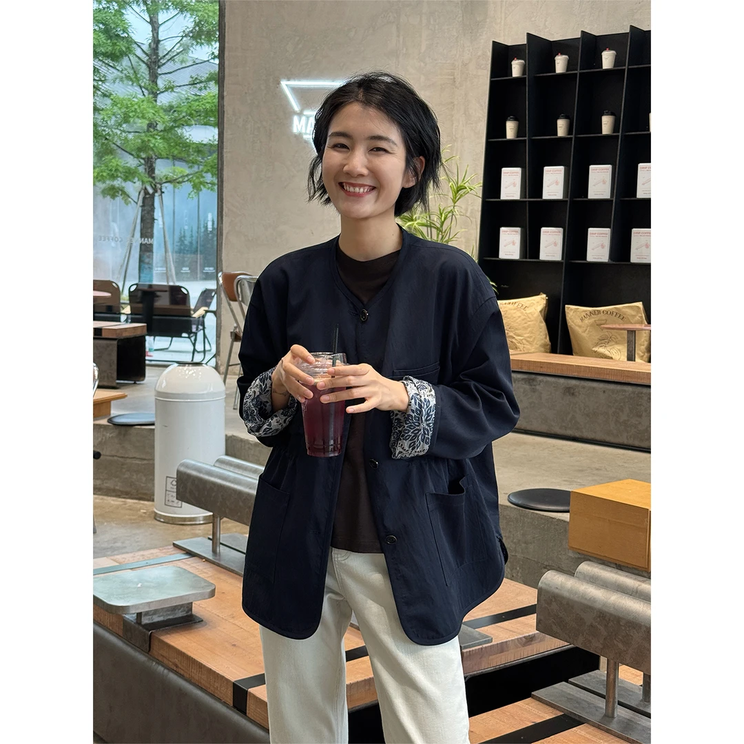 LANGQING 抽绳收腰多口袋大面印花休闲外套46516#