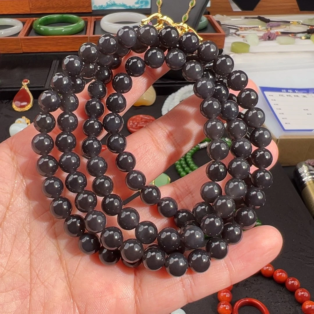 和田玉未镶嵌颈饰帝紫8mm108珠串