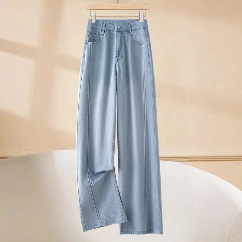 天丝阔腿牛仔裤女士2025夏季新款高腰垂感抗皱冰丝浅色薄款直筒裤