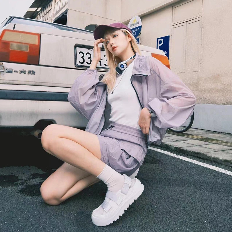 容诺【M】2025新品高领短款宽松防晒外套休闲舒适短裙两件4245