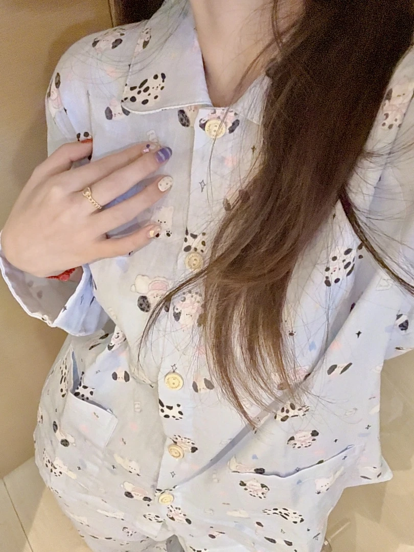 【长袖合集】100%全棉双层纱A类睡衣套装韩系可爱宽松睡衣女套装薄