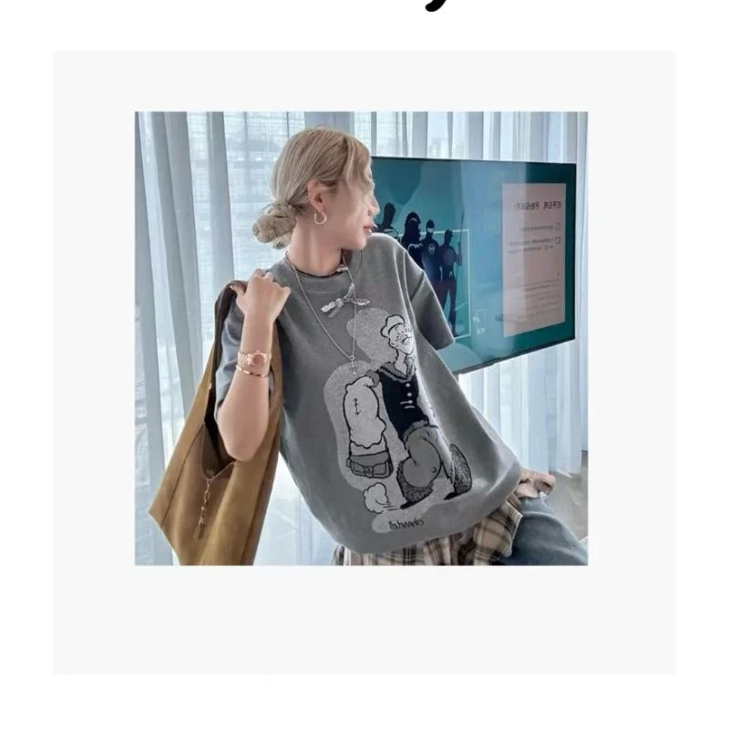 【大力水手】Y韩系彩英同款短袖T恤宽松显瘦圆领上衣百搭设计师款