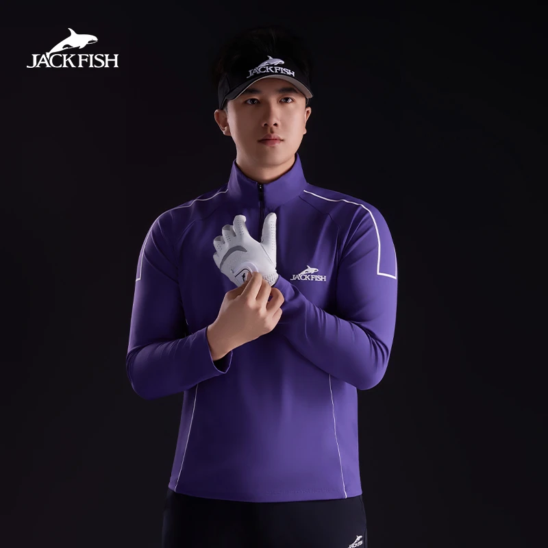 JACKFISH/杰克鱼高尔夫春秋男7A抗菌运动户外防晒立领长袖T恤12M