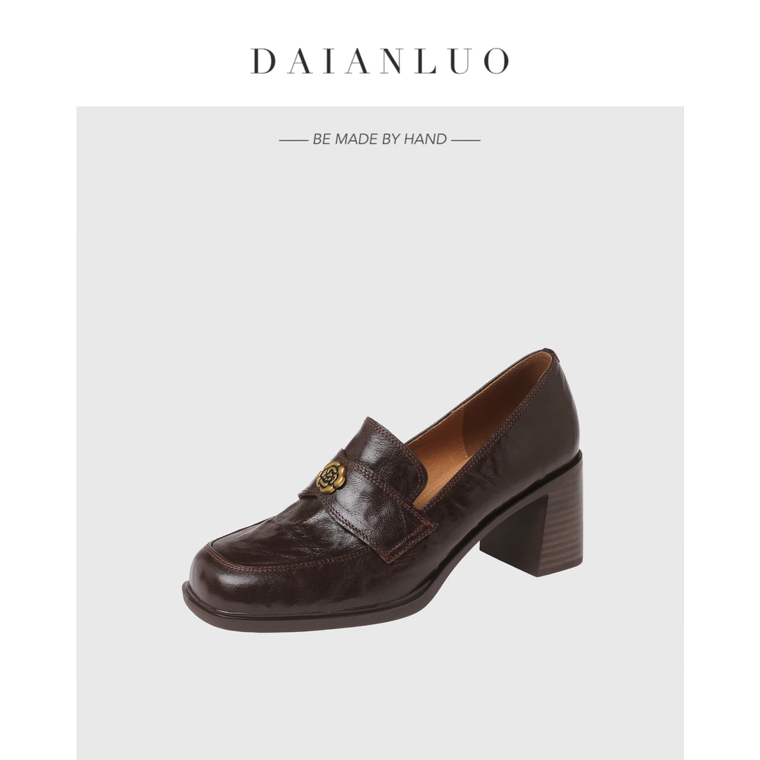 【跟高6cm】2025春季真皮百搭法式单鞋方头高跟鞋粗跟简约玛丽珍鞋