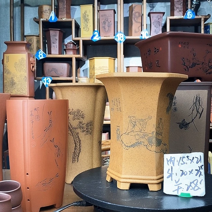 紫砂还原烧六方人物精刻