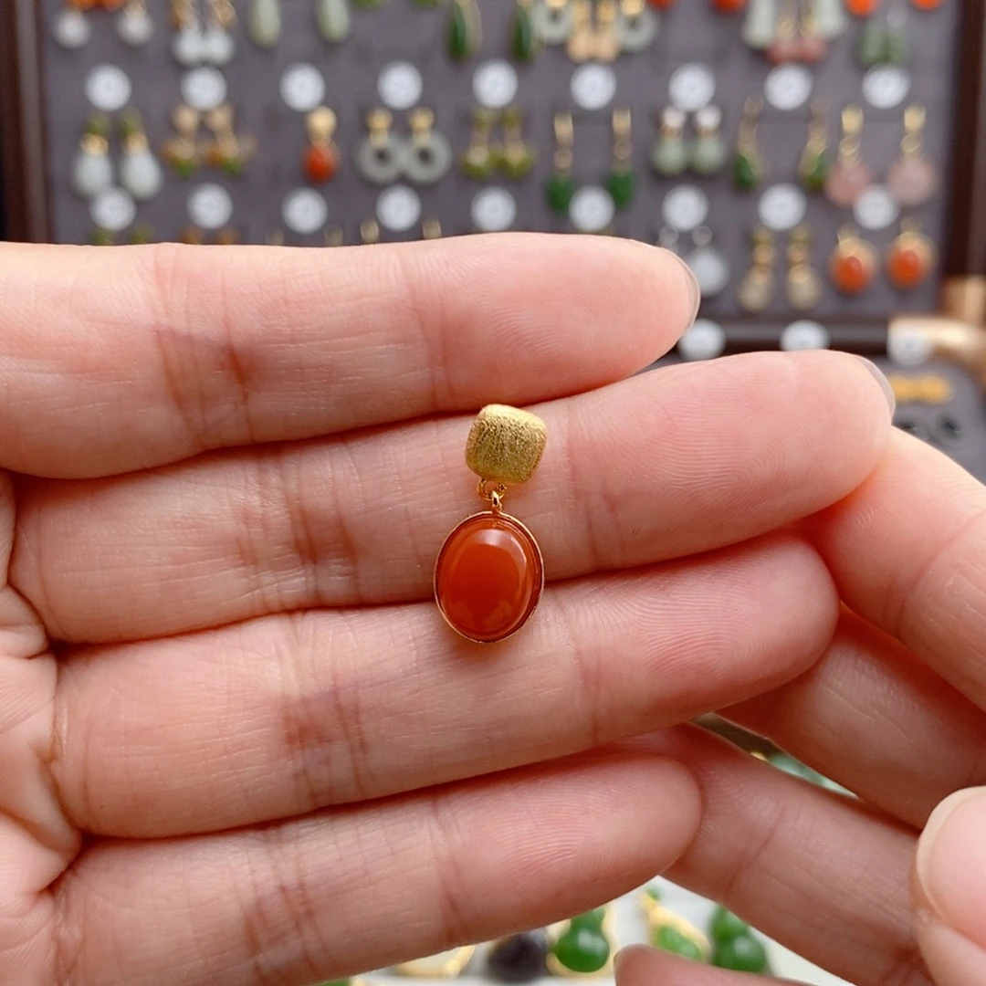 银S925镶嵌和田玉耳饰惠*