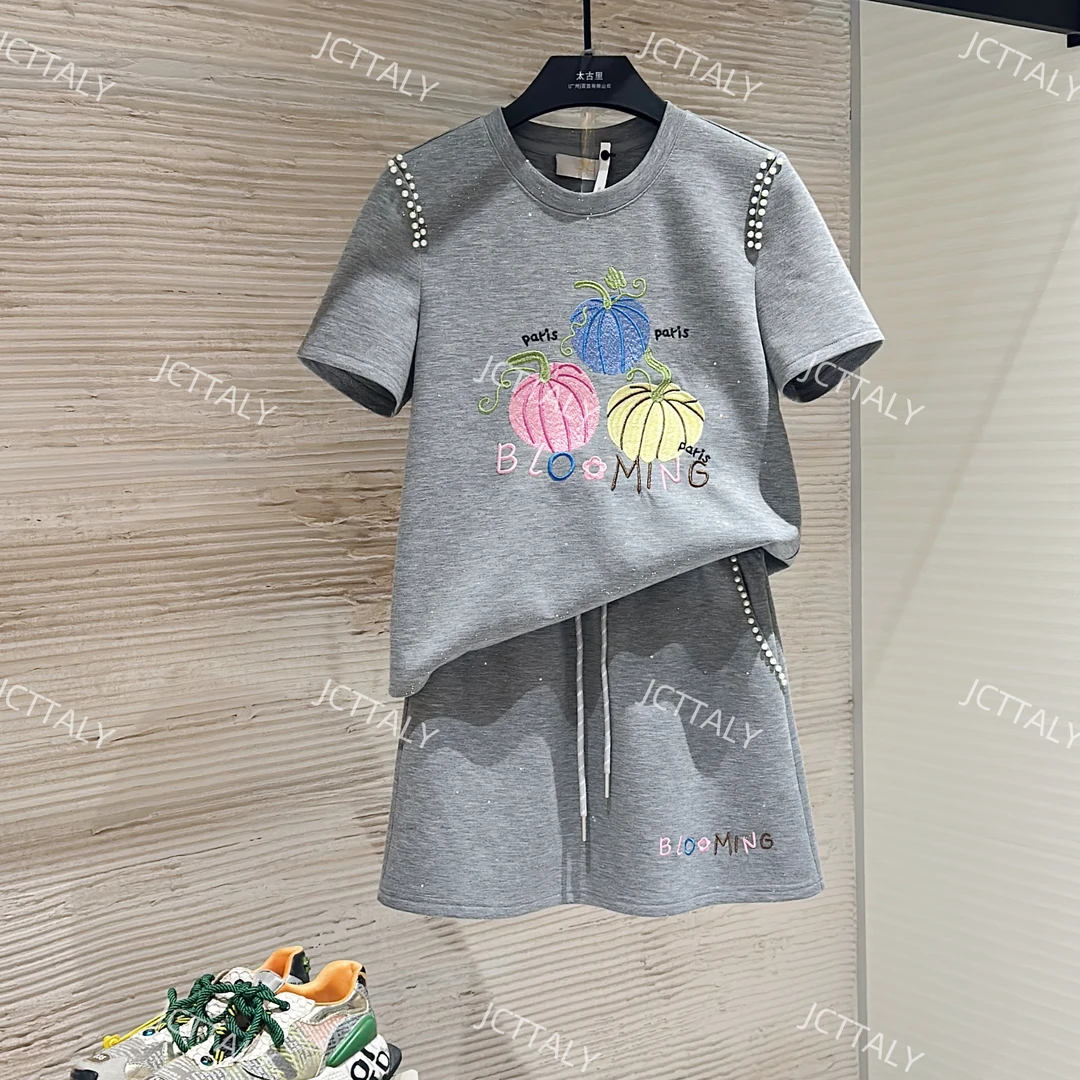 【宠粉价 】夏季时尚休闲新款刺绣短袖两件套大码显瘦套装裙TZ-100