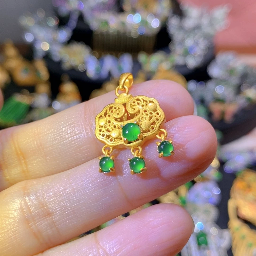 吊坠(不含链)银S925镶嵌翡翠