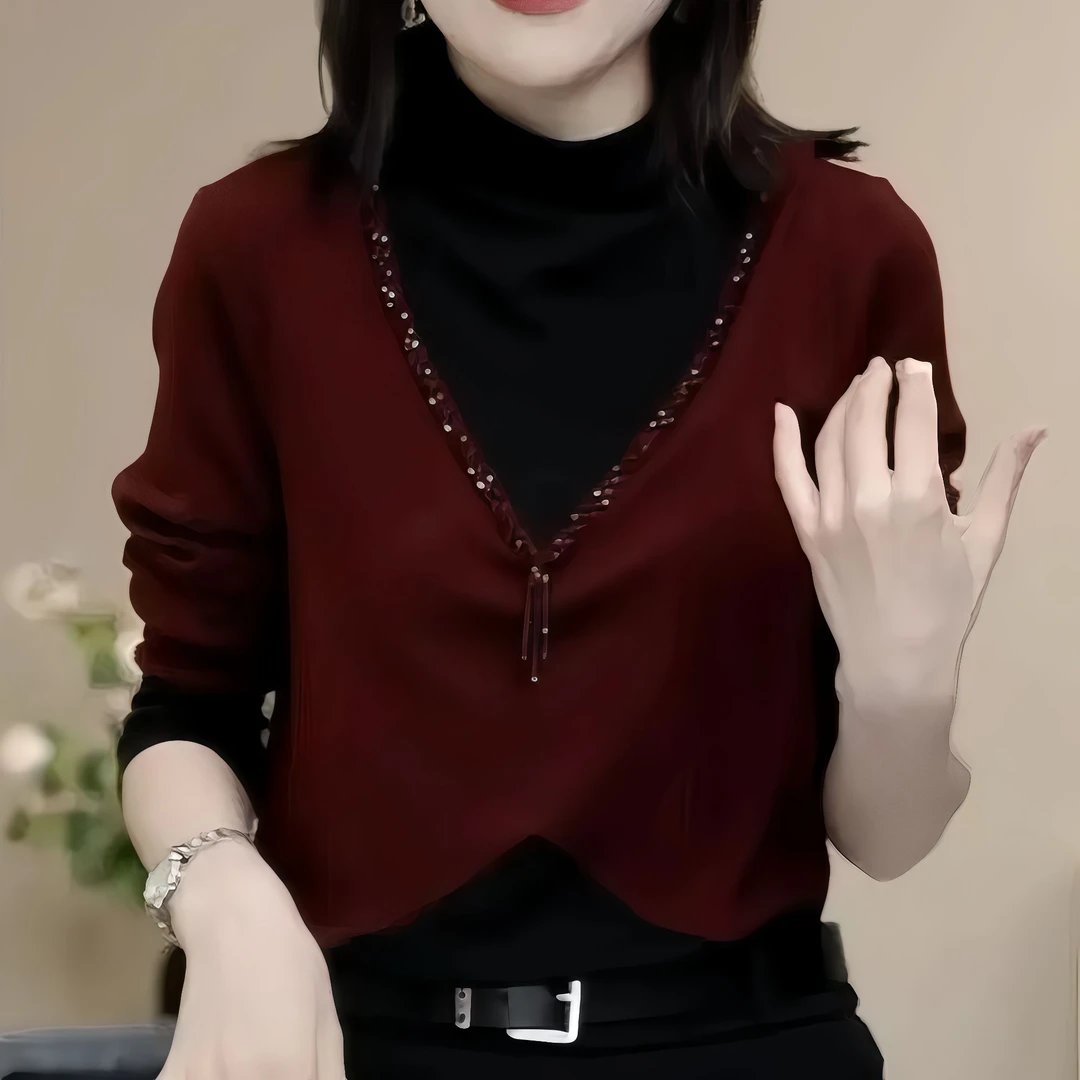 双面绒洋气显白假两件长袖t恤女半高领冬季新款保暖上衣打底小衫