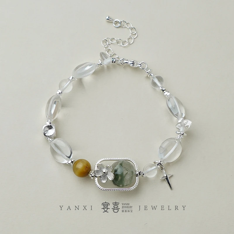 【归处有花】绿发晶✖白水晶单圈手串 多样性发其一