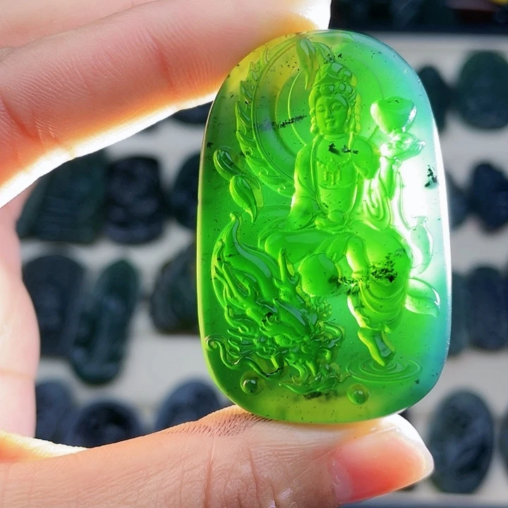 蛇纹石玉未镶嵌挂件泰山玉御龙观音