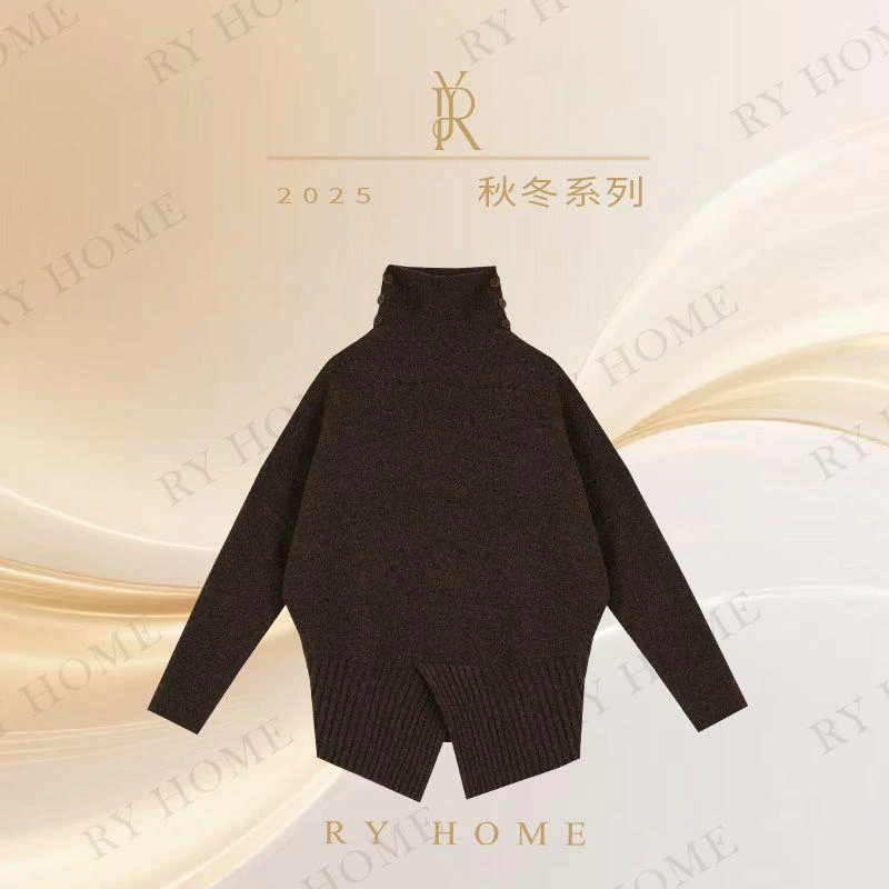 【容雨RYHOME】绵羊毛混纺开叉立领毛织衫253M3209