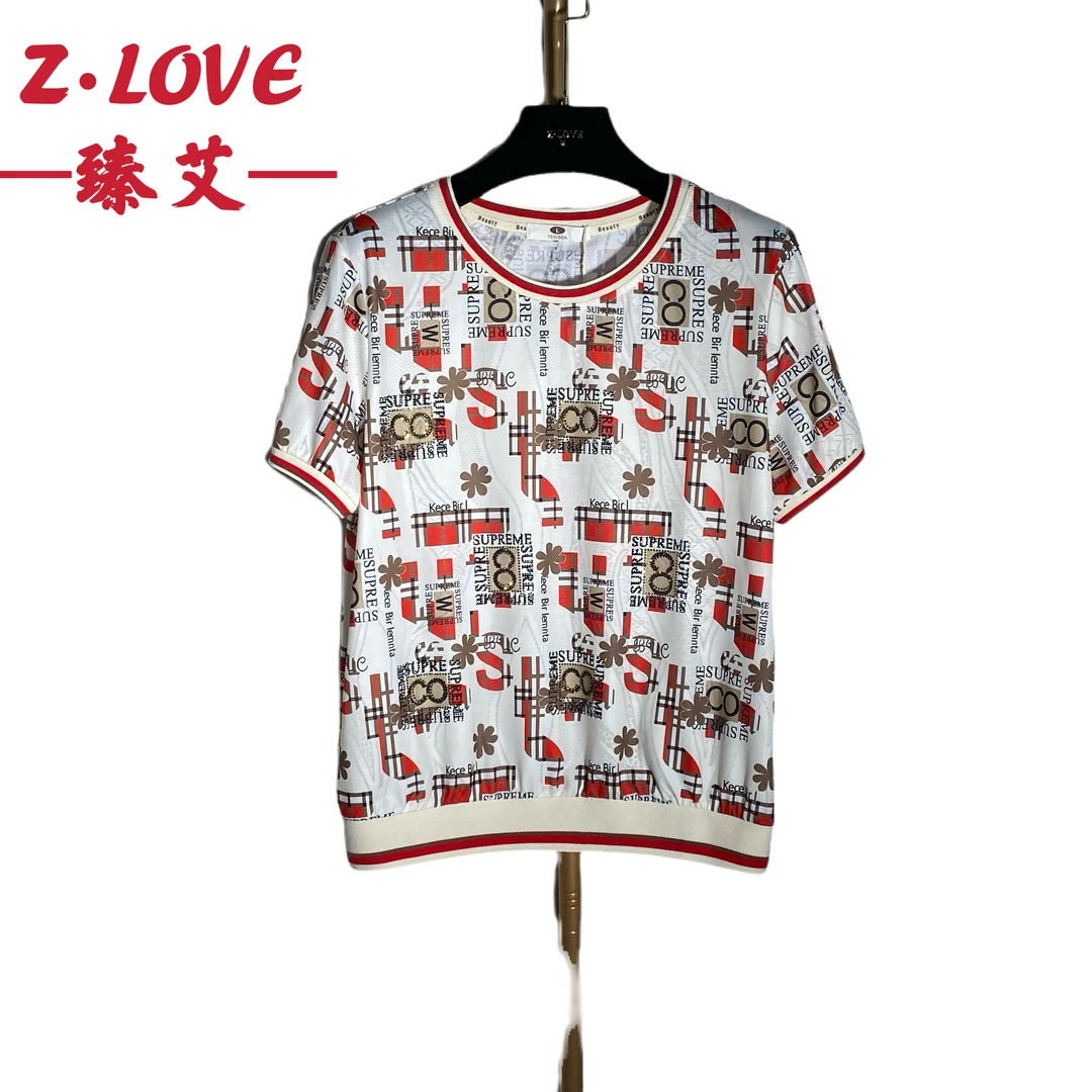 【阳光花语红】中老年夏季洋气欧韩时尚休闲短袖女上衣大码