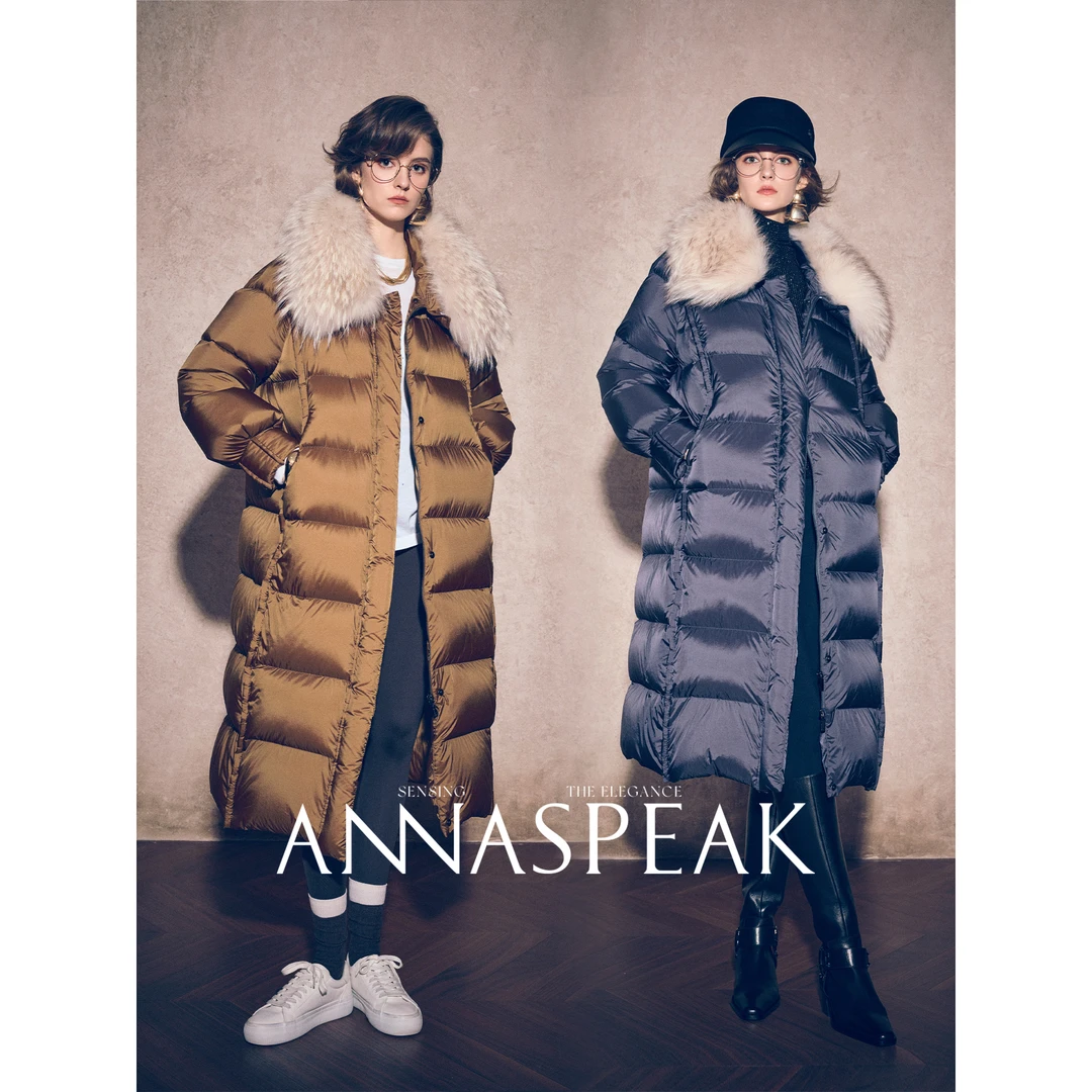 ANNASPEAK一件过冬貉子毛领轻盈保暖内胆溯源95白鹅绒羽绒服冬季