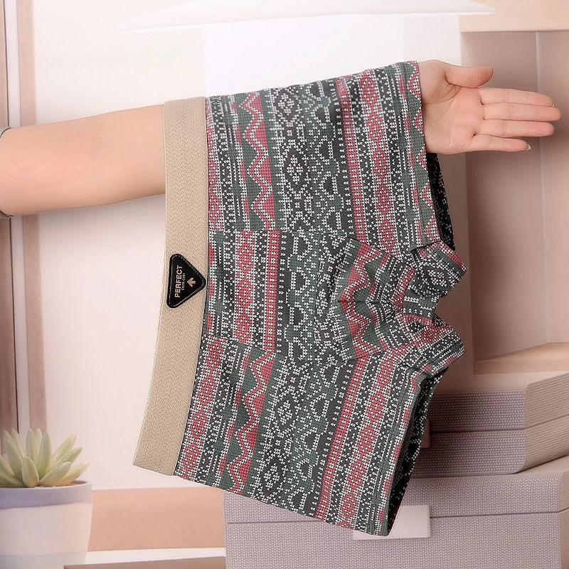 新款复古男士内裤男款平角裤大码时尚夏季薄款舒适印花运动四角裤