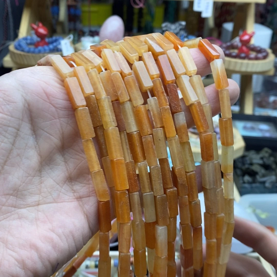 玛瑙/玉髓未镶嵌珠宝半成品一条天然4×13红东岭玉方管