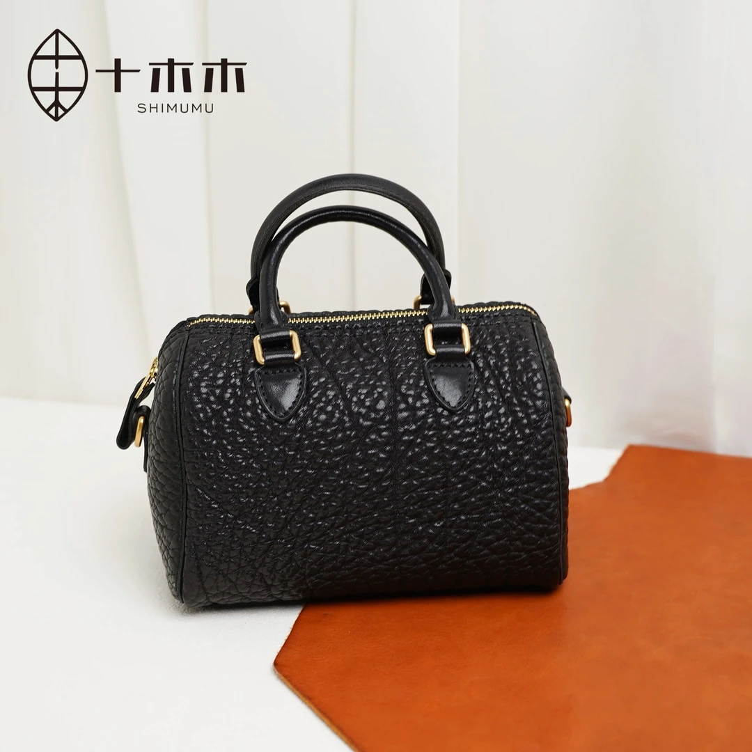 十木木波士顿牛颈纹加厚植鞣牛皮真皮女包单肩斜挎百搭简约时尚