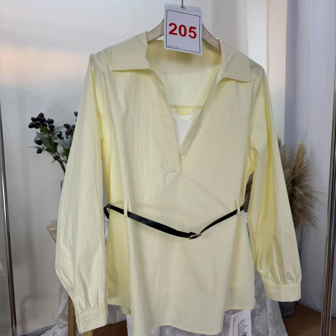 205-25306-新款韩系V领休闲真两件衬衫